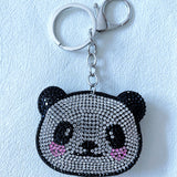 Korean velvet panda head keychain - adorable national style bag charm - black and white cute accessory