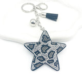 New arrival cross-border creative leopard print five-pointed star velvet hot diamond keychain simple european and american diamond-encrusted bag hanging car