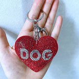 Cross-border hot-selling korean velvet diamond pure colorlove heart cat dog keychain pendant bag accessories