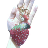 Cross-border hot-selling tassel strawberry women's bag pendant fashion korean velvet hot two-color diamond keychain wholesale