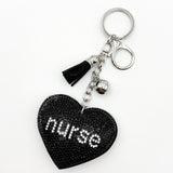 Diamond-studded heart nurse keychain - european & american style tassel metal charm - bag accessory - cross-border hot seller
