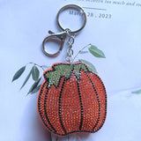 Cross-border exclusive pumpkin keychain korean velvet hot diamond vegetable and fruit bag hanging halloween theme key chain