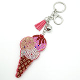 Diamond-studded ice cream keychain - european & american style tassel metal charm - bag accessory - cross-border hot seller