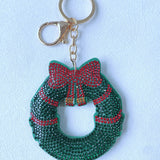 Christmas wreath keychain, korean velvet multicolor hotfix rhinestone bag accessory, christmas stocking collection, christmas gift wholesale