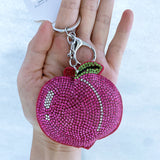 Cross-border hot-selling peach fruit soft keychains korean velvet bag accessories diamond keychain wholesale