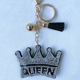 Crown queen keychain - korean velvet rhinestone embellishment - luxury queen style - unique bag chain accessory