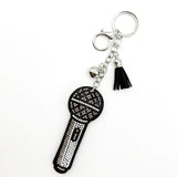 Diamond-studded microphone keychain - european & american style tassel metal charm - bag accessory - cross-border hot seller