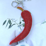 Chili keychain korean velvet hot diamond red chili shape shiny bag accessories fun kitchen bag chain accessories