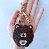 Cross-border hot seller: brown bear keychain - korean velvet hotfix rhinestone cute pet, retro style bag charm