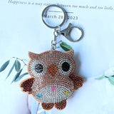Cute owl korean velvet keychain - playful animal felt hotfix rhinestone bag accessory - car decoration gift