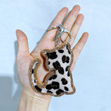 Spotted cat keychain korean velvet hot diamond cute animal key chain creative cartoon childlike fun luggage pendant wholesale
