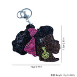 Trending black girl keychain - korean velvet hotfix rhinestone european & american style portrait - unique bag & luggage accessory