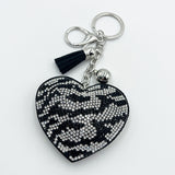 New diamond-studded zebra print heart keychain fashion tassel metal charm bag accessory - hot seller for cross-border e-commerce