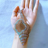 Blue conch hotfix rhinestone bag charm, korean velvet ocean creature super sparkly keychain jewelry accessory
