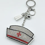 Diamond-studded nurse cap keychain - stylish tassel metal charm - healthcare professional holiday gift - cross-border bestseller