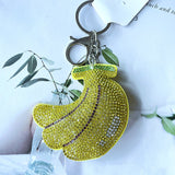 Banana keychain pendant - cute cartoon banana bag charm - korean velvet rhinestone car key accessory
