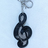 Korean velvet musical note hotfix rhinestone bag charm - music teacher & student gift - musical instrument shaped keychain pendant