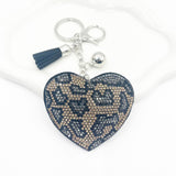 Cross-border creative heart leopard print rhinestone keychain pendant fashion mobile phone case pendant bag pendant factory direct sale