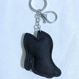 Black high heel shoe charm with rhinestone accents, korean velvet hotfix keychain, super sparkly women's bag accessory, lightweight and durable