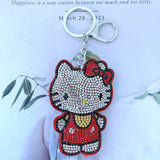 Kitty cat keychain - korean velvet hotfix rhinestone classic bowknot design - girly handbag accessory