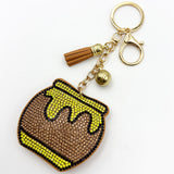 Diamond-studded honey pot keychain - european & american style tassel metal charm - bag accessory - cross-border hot seller
