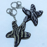 Korean velvet leopard print starfish keychain - unique ocean-themed charm, trendy and playful accessory