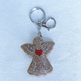 Korean velvet rhinestone angel heart keychain - bestie & couple guardian bag charm - car blessing interior accessory