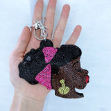 Trending black girl keychain - korean velvet hotfix rhinestone european & american style portrait - unique bag & luggage accessory