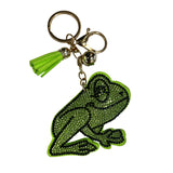 Wholesale cute animal fleece hotfix rhinestone keychains - green frog rhinestone bag charms & car keychains