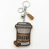 Diamond-studded coffee cup keychain - european & american style tassel metal charm - bag accessory - cross-border hot seller