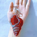 Blue conch hotfix rhinestone bag charm, korean velvet ocean creature super sparkly keychain jewelry accessory