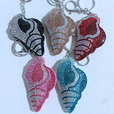 Blue conch hotfix rhinestone bag charm, korean velvet ocean creature super sparkly keychain jewelry accessory