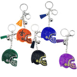 Hotfix rhinestone football helmet keychain - tassel diamond bag charm - cross-border bestselling jewelry