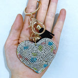 Creative diamond-studded heart keychain charm - fashionable peach heart bag accessory - small gift diamond crystal keyring