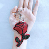 Korean velvet rhinestone rose keychain - romantic gift for couples & best friends - perfect for bags & backpacks