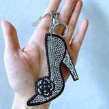 Cross-border hot-selling fashion high heels, bags, car accessories, korean velvet hot diamond women's shiny keychains