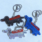 Cartoon dachshund hot diamond pendant korean velvet long body dog keychain bag accessories pet peripheral pendant