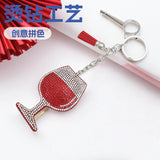 Cross-border hot-selling korean velvet diamond-encrusted red wine glass tassel keychain bag hanging fashion hot diamond luggage pendant