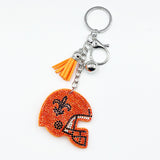 Hotfix rhinestone football helmet keychain - tassel diamond bag charm - cross-border bestselling jewelry