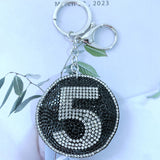 Cross-border hot seller: number 5 keychain - korean velvet hotfix rhinestone bag charm, minimalist keyring
