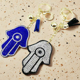 Cross-border hot-selling devil's eye palm keychain korean velvet hot diamond fashion bag blue eyes tassel accessories