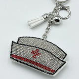 Diamond-studded nurse cap keychain - stylish tassel metal charm - healthcare professional holiday gift - cross-border bestseller