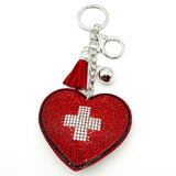 Diamond-studded heart keychain - european & american style tassel metal charm - bag accessory - cross-border hot seller