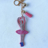 Ballerina keychain - korean velvet hotfix rhinestone - elegant artistic style bag charm