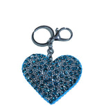 Lake blue gemstone heart keychain - korean velvet inlaid with rhinestones - luxury & high-end bag accessory