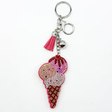 Diamond-studded ice cream keychain - european & american style tassel metal charm - bag accessory - cross-border hot seller