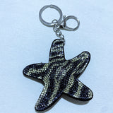Korean velvet leopard print starfish keychain - unique ocean-themed charm, trendy and playful accessory