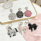 New decorative horse keychain korean velvet full diamond horse bag charm car key pendant cute animal accessories